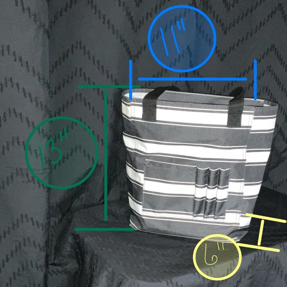 Thirty-One Zip-Top Organizing Utility Tote - Charcoal Stripe | Teacher Bag - Picture 7 of 8